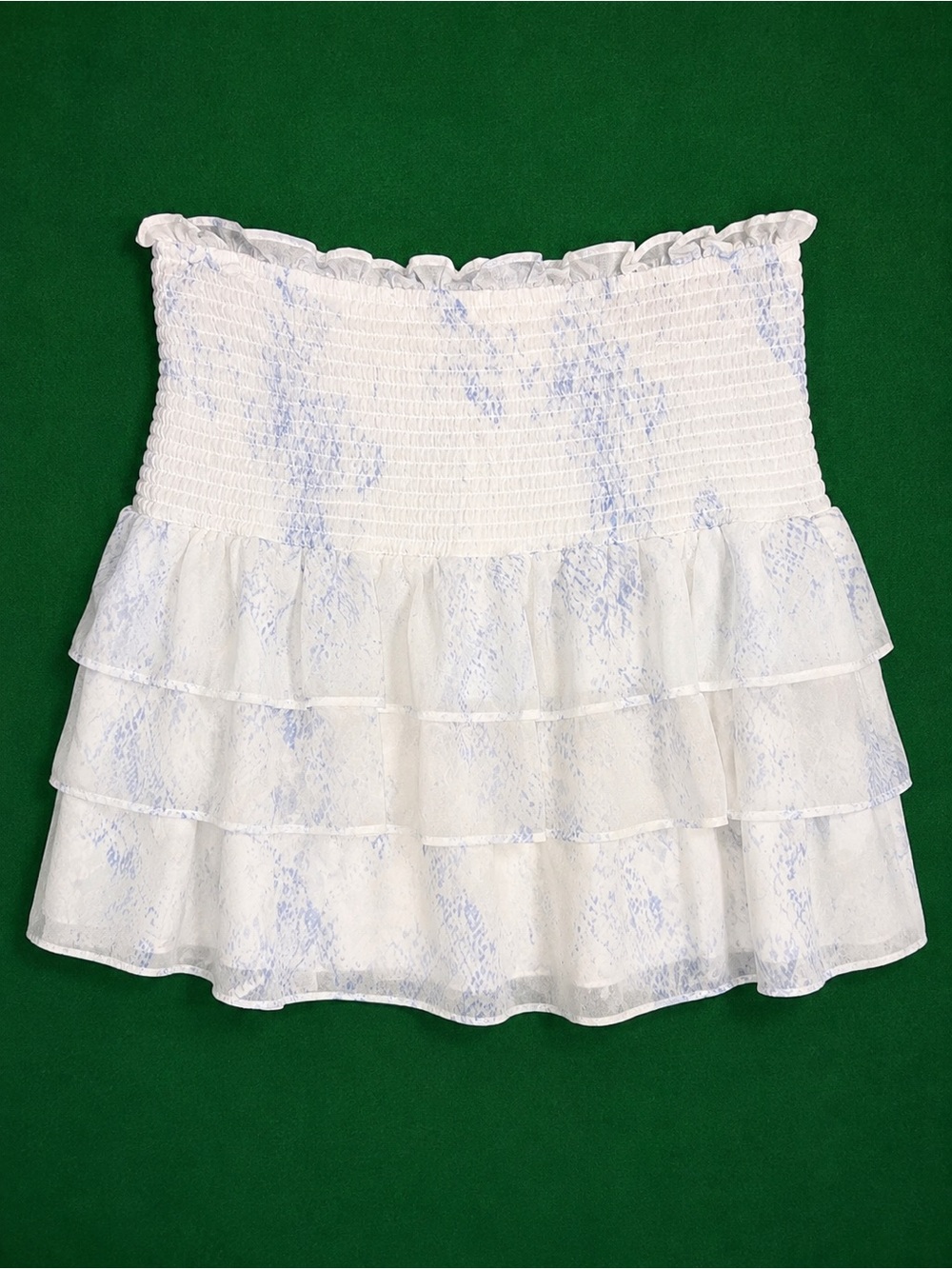Smocked Ruffle Mini Skirt - White with Light Blue